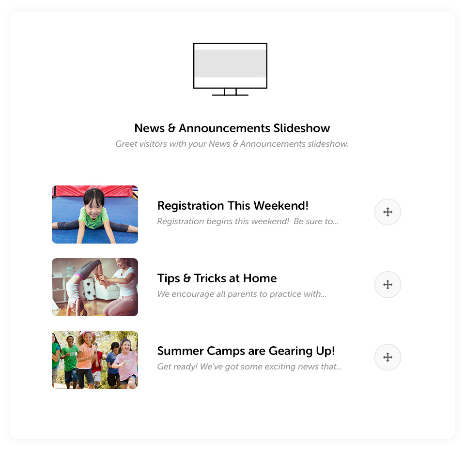 Greet visitors with your News & Announcements slideshow