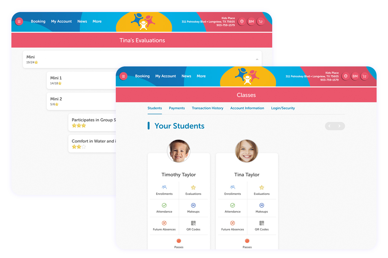Tablet screens of iClassPro Customer Portal